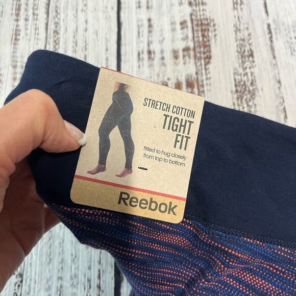 Reebok Stretch Cotton Tight Fit Yoga Fitness Pants Leggings sz Medium Blue Pink - Picture 6 of 6